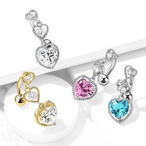 Triple Heart Vertical Drop with Large Heart CZ Bottom Heart Top Drop